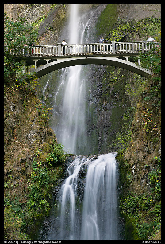 Benson Bridge and Multnomah Falls. Columbia River Gorge, Oregon, USA