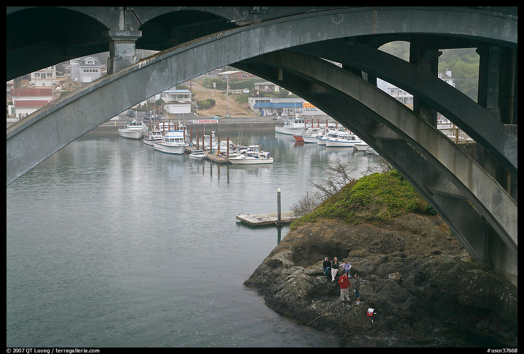 Depoe Bay Harbor from under highway bridge. Oregon, USA