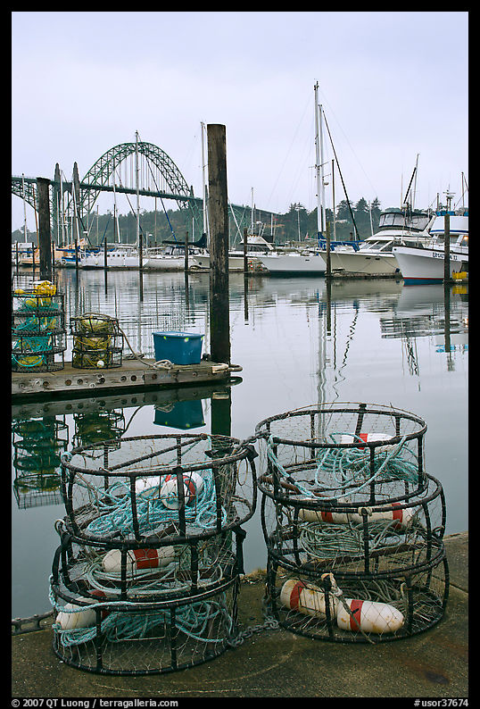 Crab traps and harbor. Newport, Oregon, USA