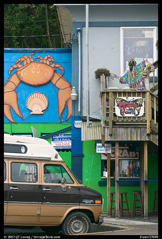 Colorful seafood restaurant. Newport, Oregon, USA