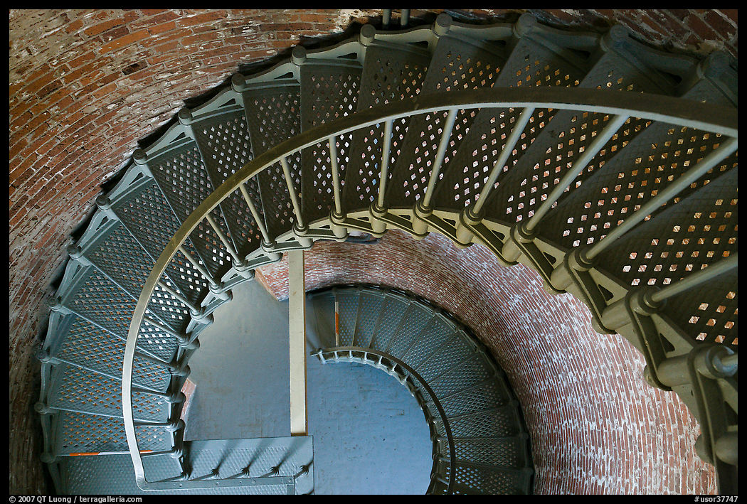 Spiral staircase inside Cape Bianco Lighthouse. Oregon, USA