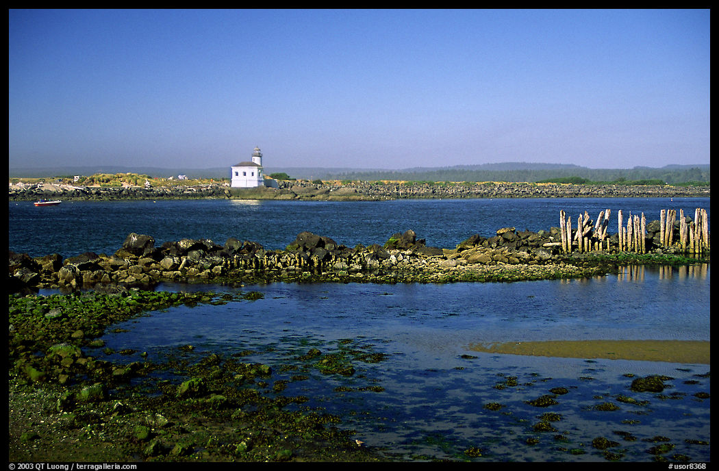 Coquille River estuary with lighthouse. Bandon, Oregon, USA