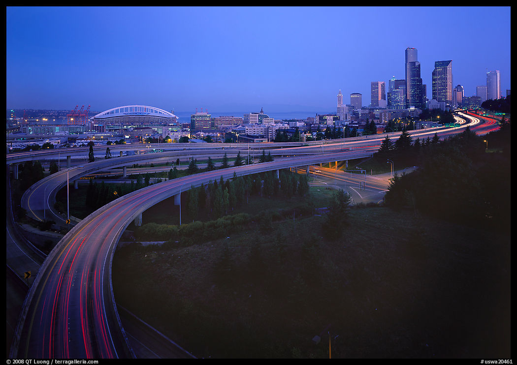 Freeway and skyline at dawn. Seattle, Washington