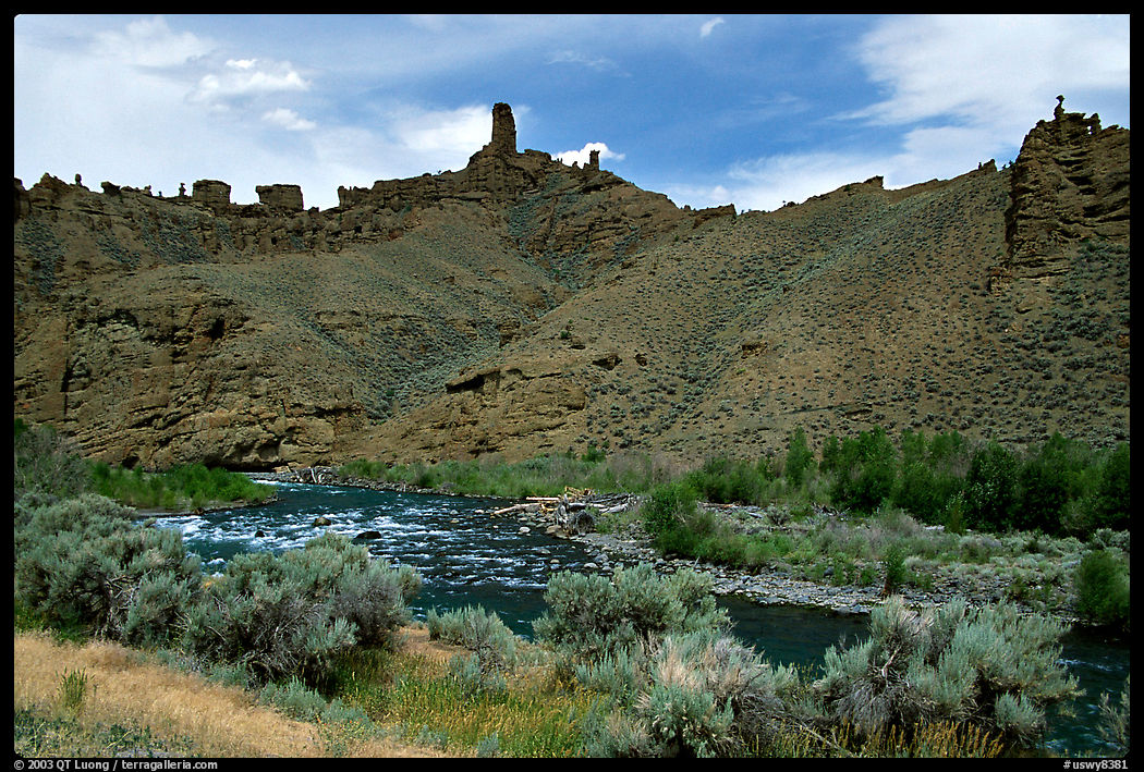 Shoshone River and rock Chimneys, Shoshone National Forest. Wyoming, USA