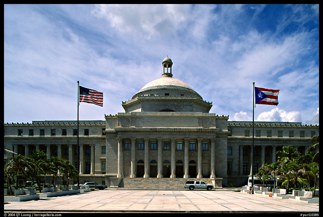 Capitol, with US and Puerto Rico flags. San Juan, Puerto Rico