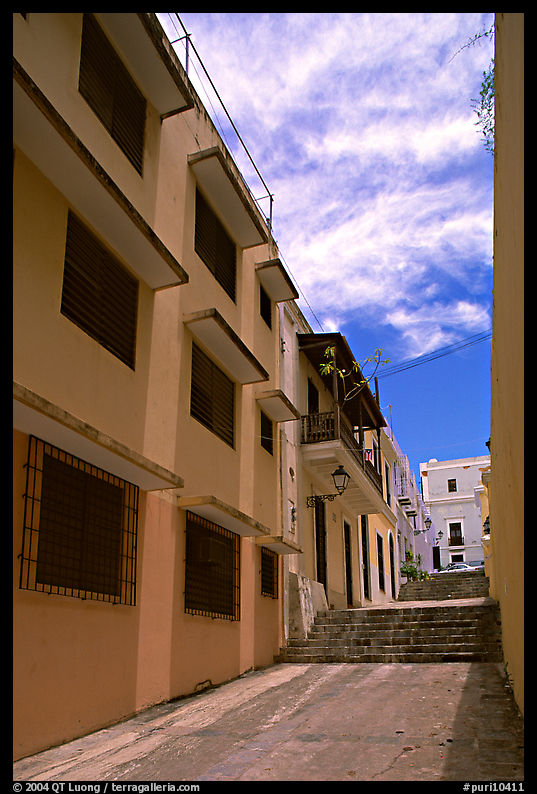 Passage with modern painted houses. San Juan, Puerto Rico