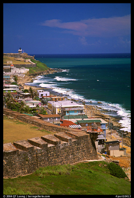 Coast seen from the walls of Fort San Felipe del Morro Fortress. San Juan, Puerto Rico