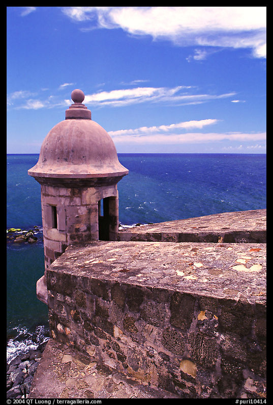 Lookout turret and ocean, El Castillo Del Morro Fortress. San Juan, Puerto Rico