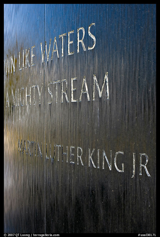 Words from bibical quote and Martin Luther King name, Civil Rights Memorial. Montgomery, Alabama, USA