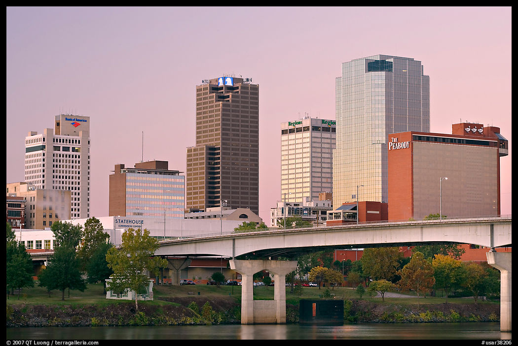 Bridge and Downtown buidings at dawn. Little Rock, Arkansas, USA