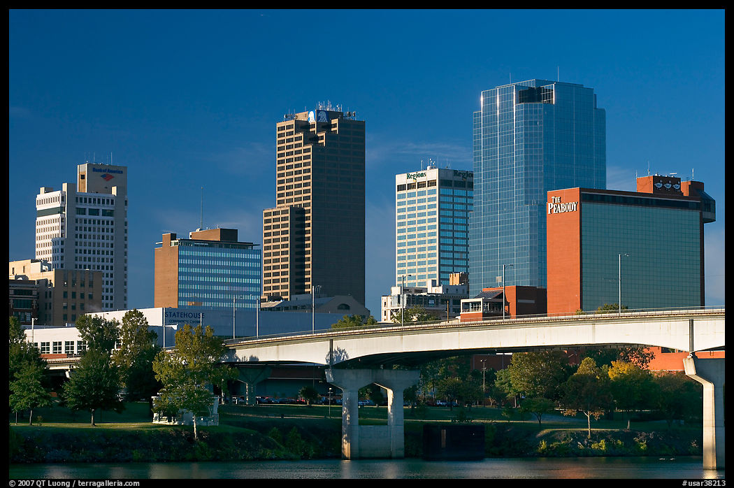 Bridge and Downtown high rises, early morning. Little Rock, Arkansas, USA