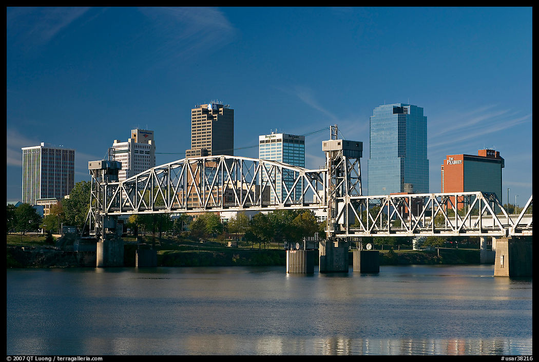 Downtown skyline and Arkansas River, early morning. Little Rock, Arkansas, USA