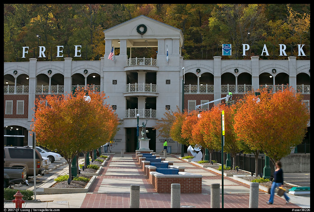 Parking structure and fall colors. Hot Springs, Arkansas, USA