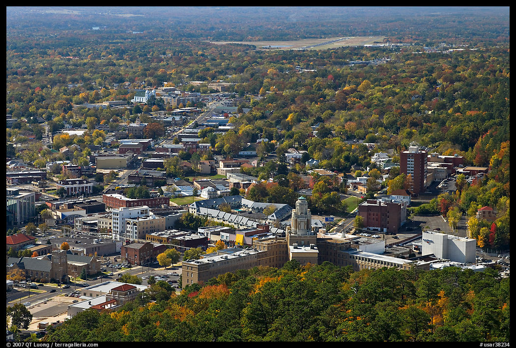 City in fall from above. Hot Springs, Arkansas, USA