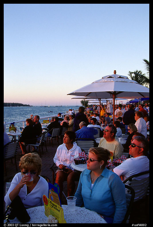 Crowds watching the sunset at Mallory Square. Key West, Florida, USA