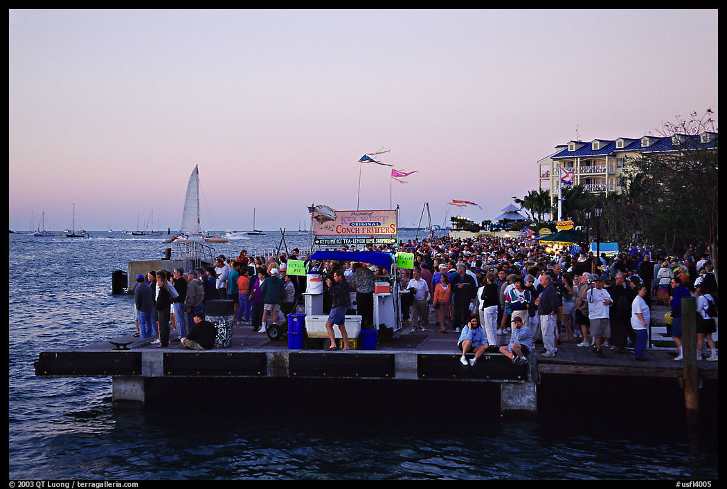 Crowds watching the sunset at Mallory Square. Key West, Florida, USA