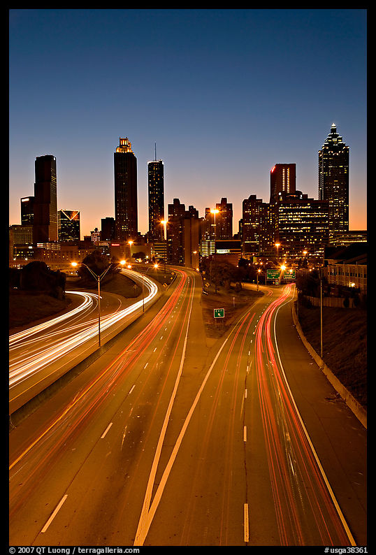 Highway and skyline, dusk. Atlanta, Georgia, USA