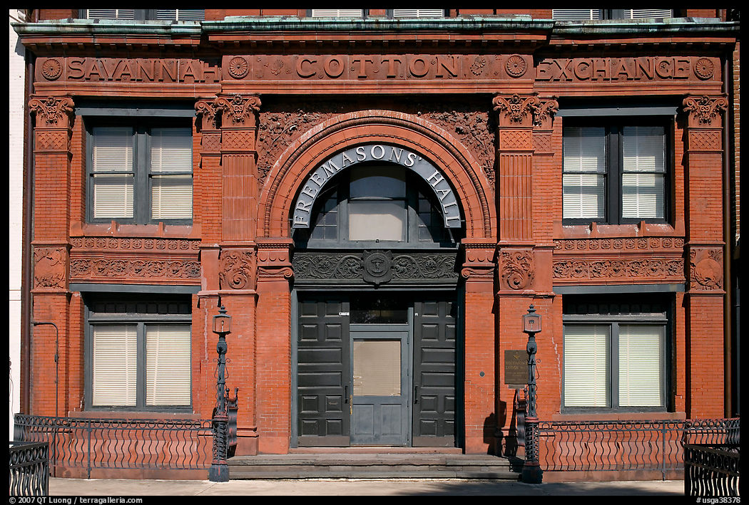 Facade detail of Savannah Cotton Exchange. Savannah, Georgia, USA