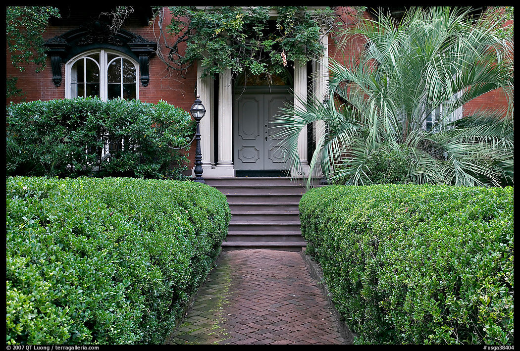 House entrance with garden, historical district. Savannah, Georgia, USA