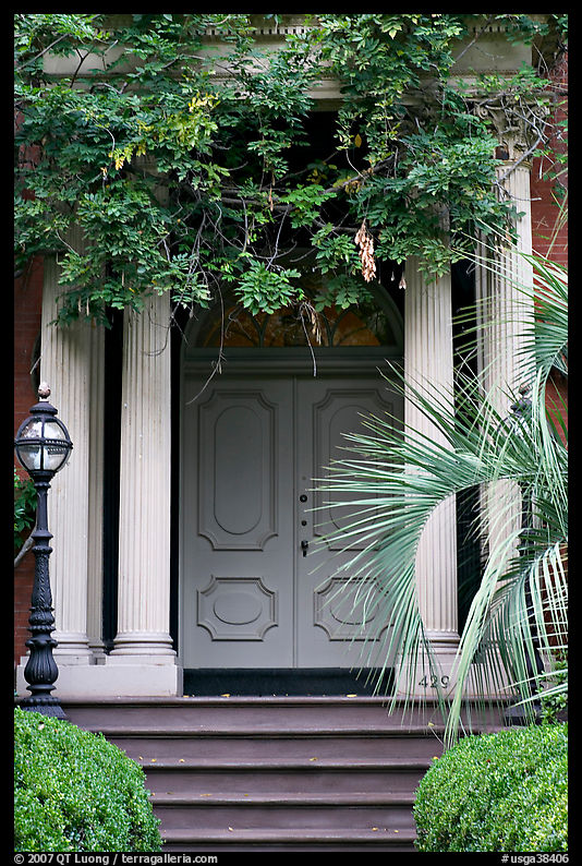 Doorway with luxuriant vegetation. Savannah, Georgia, USA