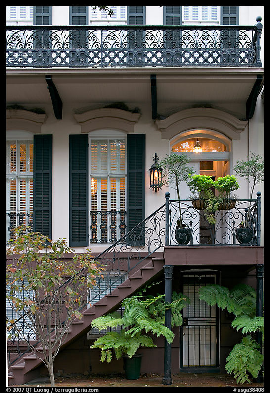 House entrance with lights. Savannah, Georgia, USA