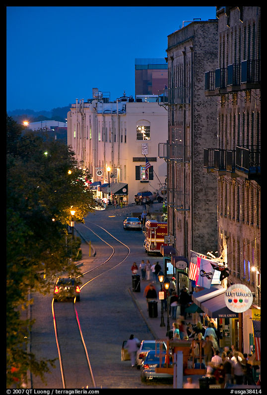 River street at dusk from above. Savannah, Georgia, USA