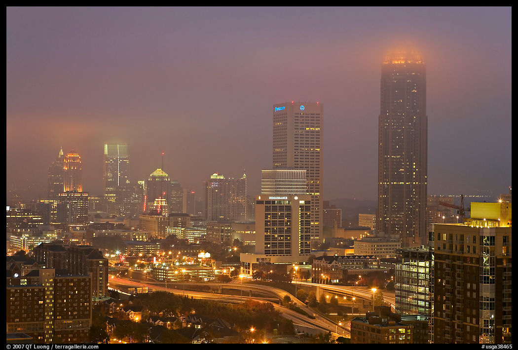 Mid-town high rise buildings in fog a dawn. Atlanta, Georgia, USA