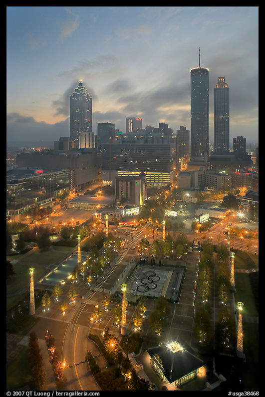 Centenial Olympic Park and skyline at dawn. Atlanta, Georgia, USA