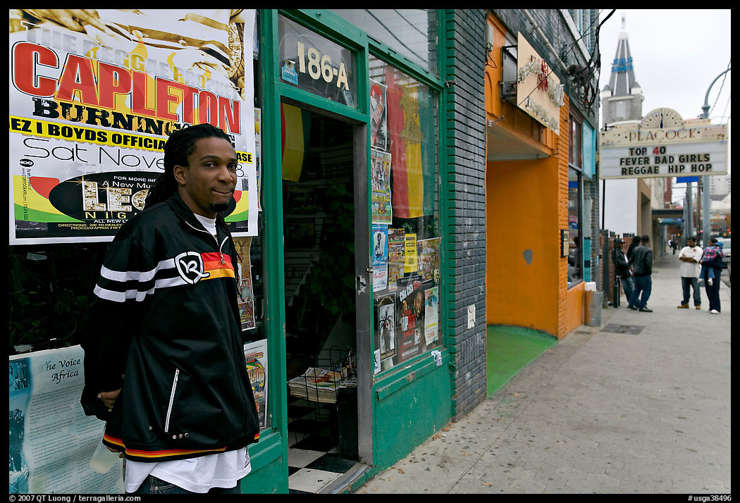Man standing in front of music store, sweet Auburn. Atlanta, Georgia, USA