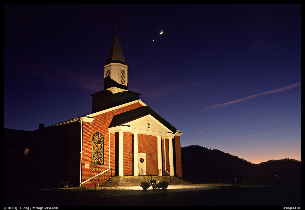Church and moonrise. Georgia, USA
