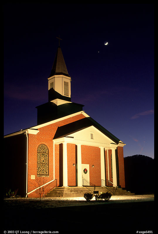 Church and moonrise. Georgia, USA