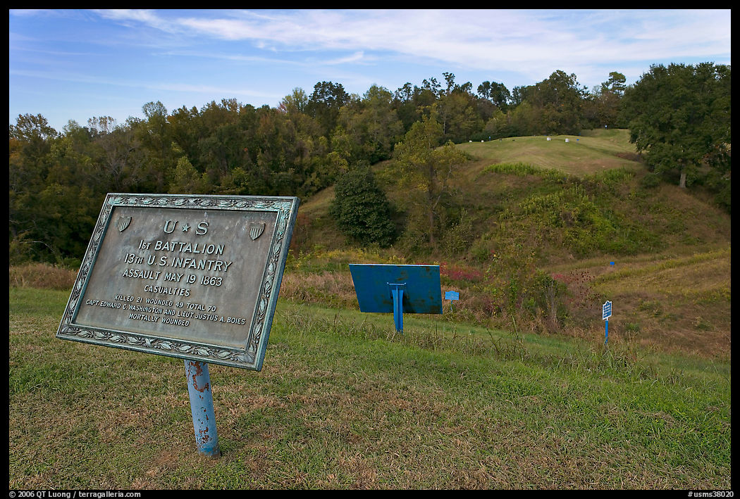 Union position markers on battlefield, Vicksburg National Military Park. Vicksburg, Mississippi, USA