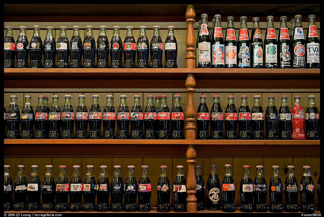 Collectino of Coca Cola bottles. Vicksburg, Mississippi, USA