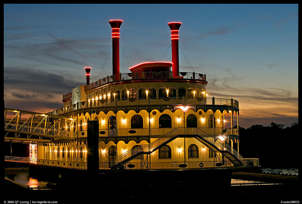 Horizon riverboat casino at dusk. Vicksburg, Mississippi, USA