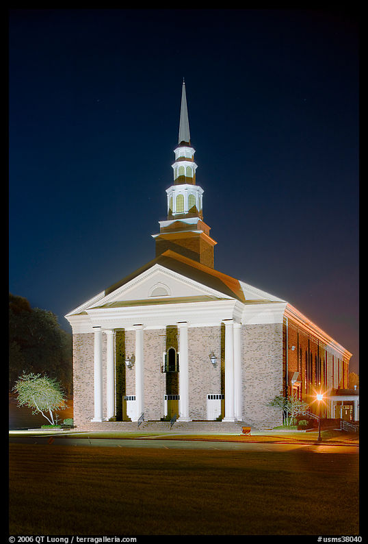 First Baptist Church in Federal style, by night. Natchez, Mississippi, USA
