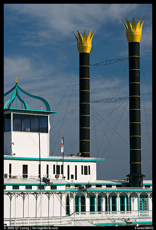 Smokestacks of the Isle of Capri Riverboat. Natchez, Mississippi, USA