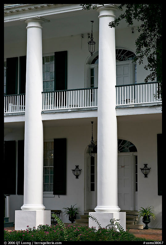 Columns on facade of Rosalie. Natchez, Mississippi, USA