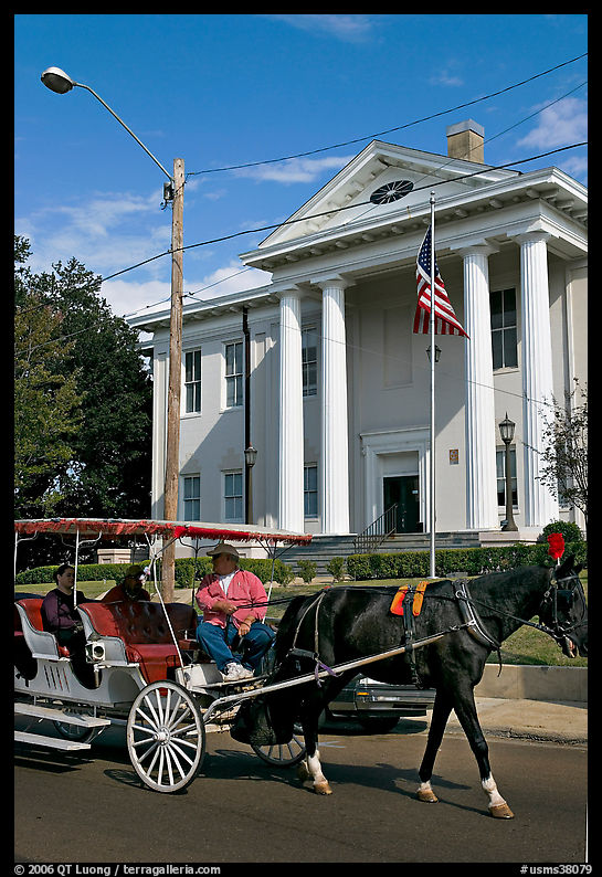 Horse carriage and courthouse. Natchez, Mississippi, USA