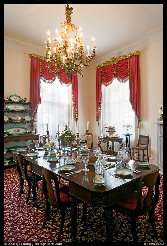 Dining room inside Rosalie house. Natchez, Mississippi, USA