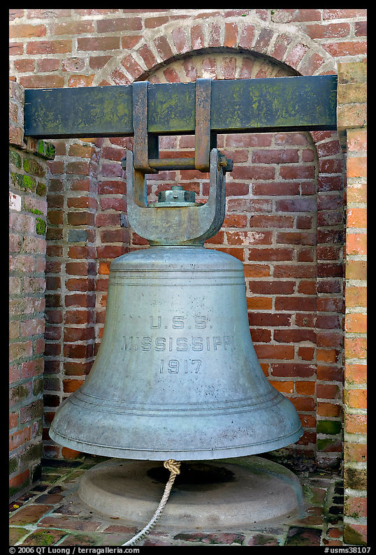 Bell from the USS Mississippi in Rosalie garden. Natchez, Mississippi, USA