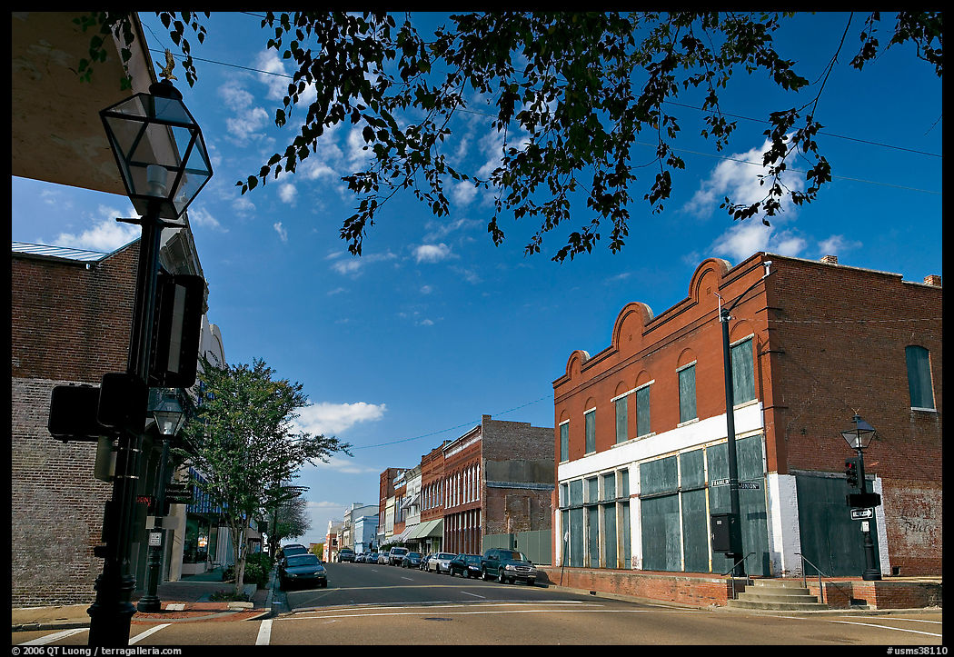 Street with old stores. Natchez, Mississippi, USA