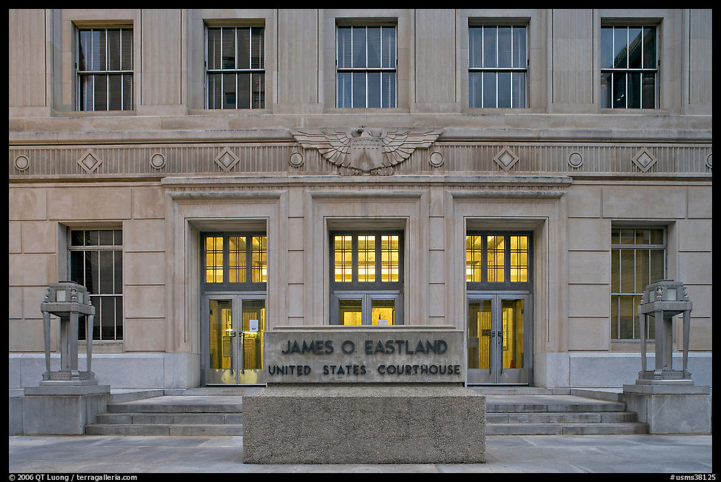 Art deco federal courthouse at dusk. Jackson, Mississippi, USA