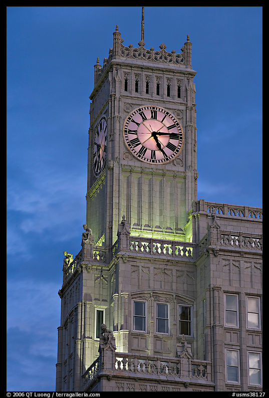 Art Deco clock tower at dusk. Jackson, Mississippi, USA