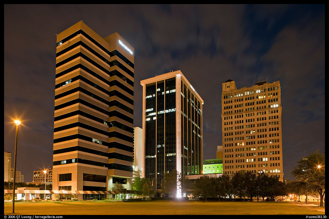 Downtown High rise buildings at night. Jackson, Mississippi, USA