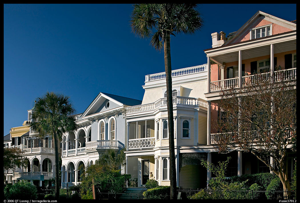 Row of Antebellum mansions. Charleston, South Carolina, USA