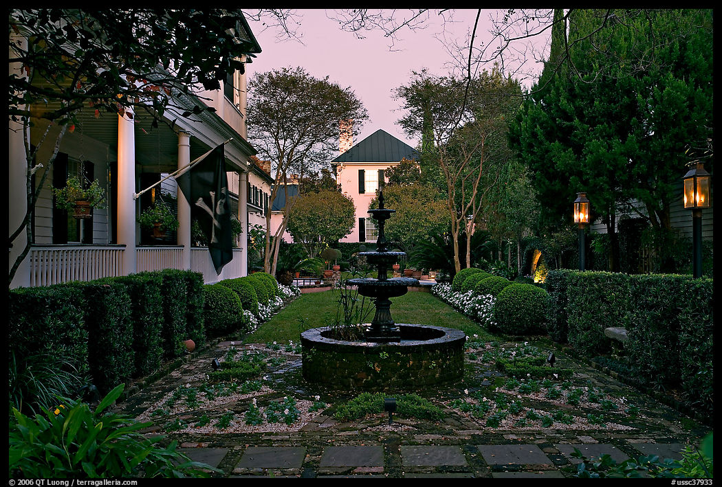 House garden at dusk. Charleston, South Carolina, USA