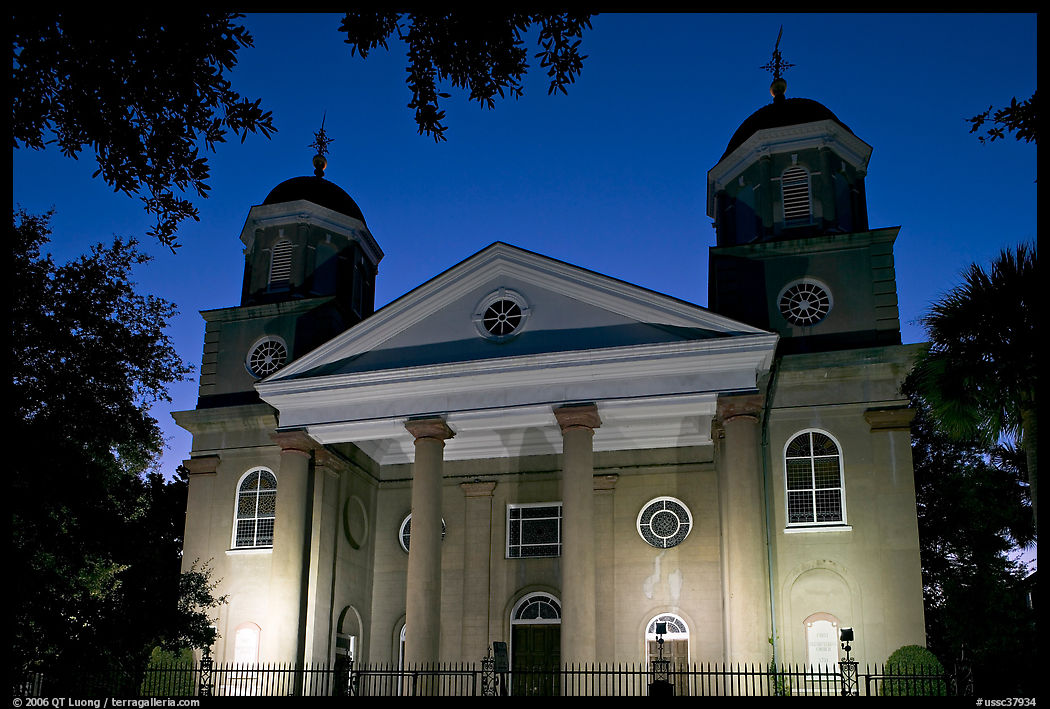 First Presbyterian Church, 1731, at twilight. Charleston, South Carolina, USA