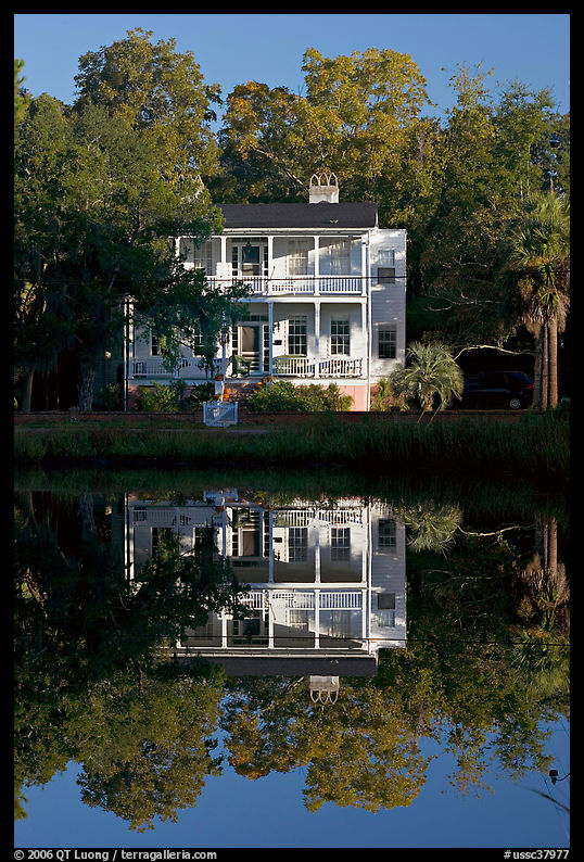 House reflected in pond. Beaufort, South Carolina, USA