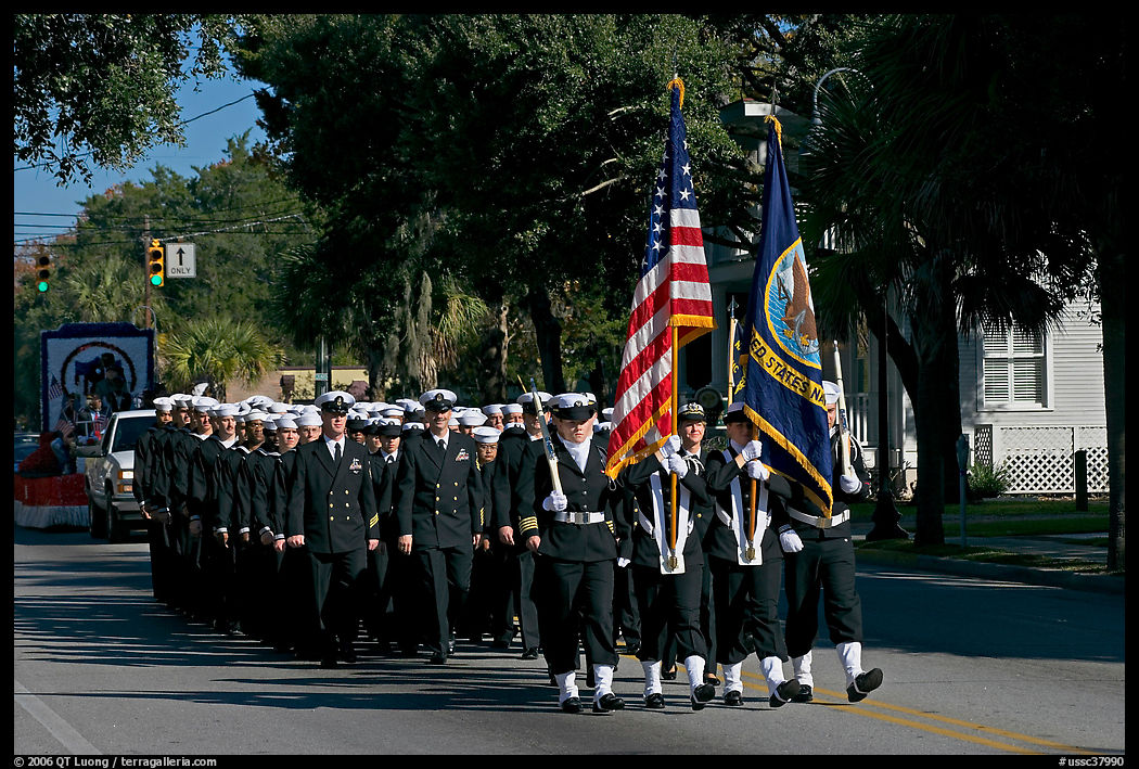 Marines marching during parade. Beaufort, South Carolina, USA