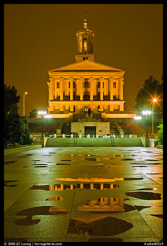 State Capitol and reflectoins by night. Nashville, Tennessee, USA